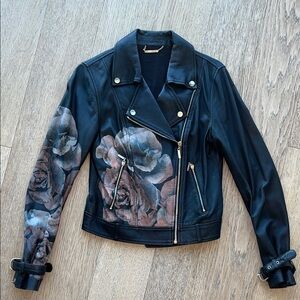 Marciano 100% Leather Floral Moto Jacket